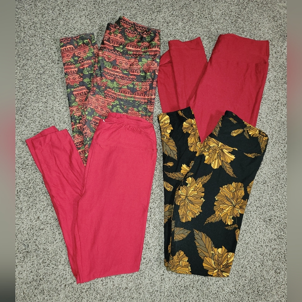 LuLaRoe Women's Leggings Set - Red, Black, and Multicolor